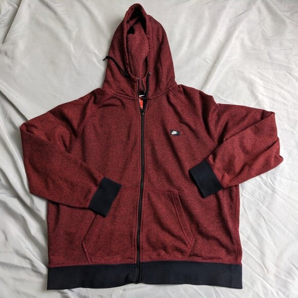 Nike Hoodie Red Sportswear Full Zip Marled Cotton Blend Mens Size XXL - Picture 1 of 11
